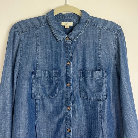 J. Jill Denim Blue Chambray Chest Pockets Button Down Blouse Top Large Petite - Picture 5 of 10